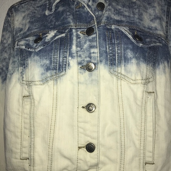 Hot Kiss Distress Bleach Dye Crop Denim Jacket L - Picture 4 of 5